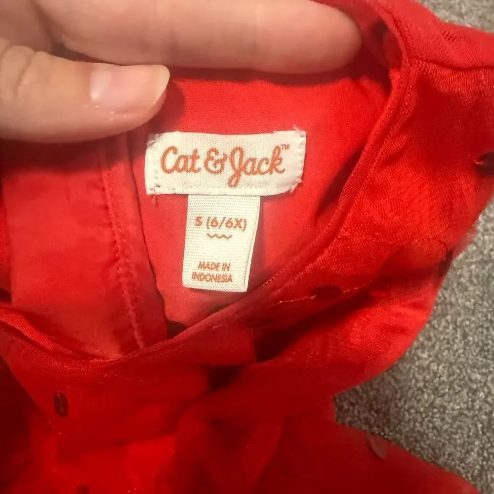 Cat & Jack Bright Red Sequin Party Dress Sz 6/S